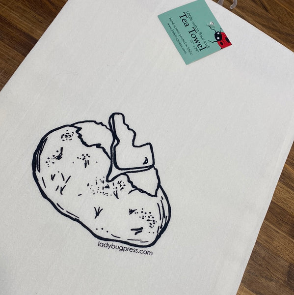 Idaho Spud Tea Towel, Hand drawn and Screen Printed flour sack towel