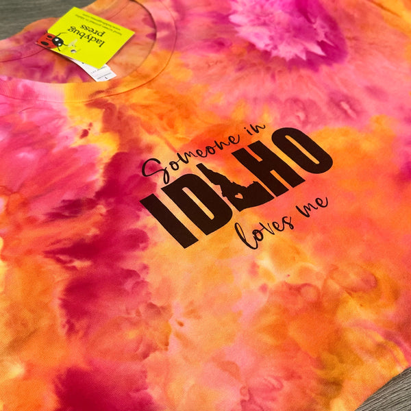 Ice Dyed Someone in Idaho Loves Me Tshirt, Eco Friendly Waterbased Inks