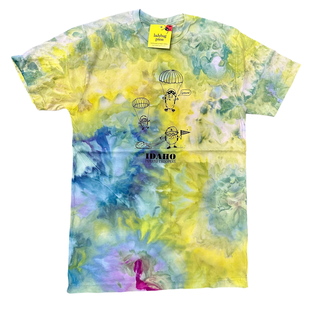 Ice Dyed Idaho Potato Trooper T-shirt, Screen Printed Adult Sizes