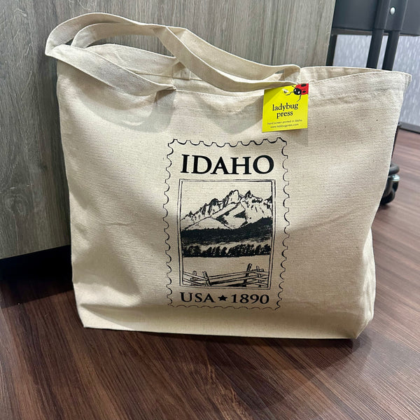 Idaho Postage Stamp Tote Bag, Screen Printed Large heavy duty canvas bag