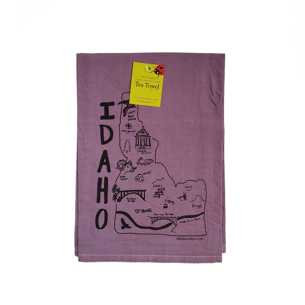 Dyed Idaho Map Tea Towel, Screen Printed flour sack towel