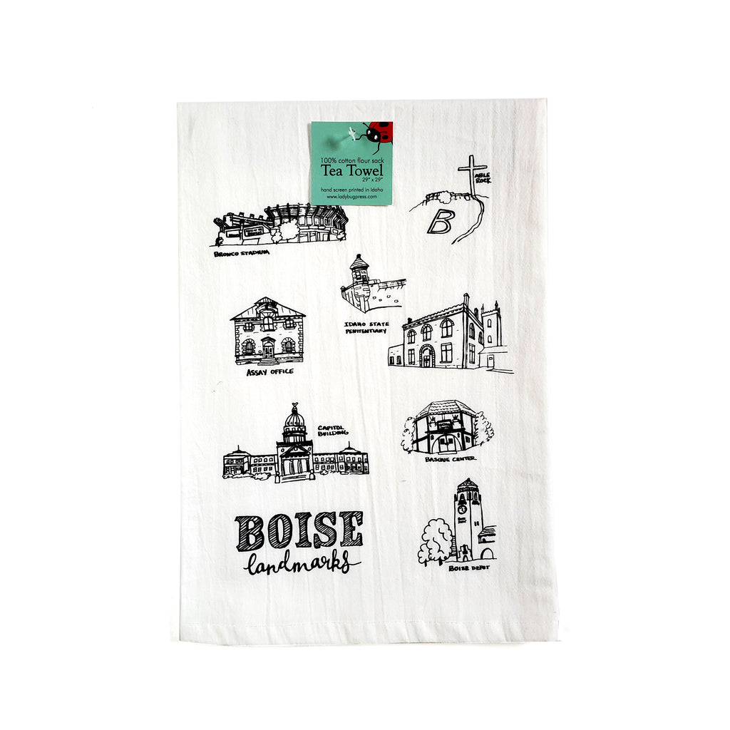 Boise Landmarks Tea Towel, Screen Printed flour sack dish towel