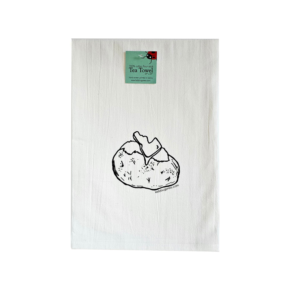 Idaho Spud Tea Towel, Hand drawn and Screen Printed flour sack towel