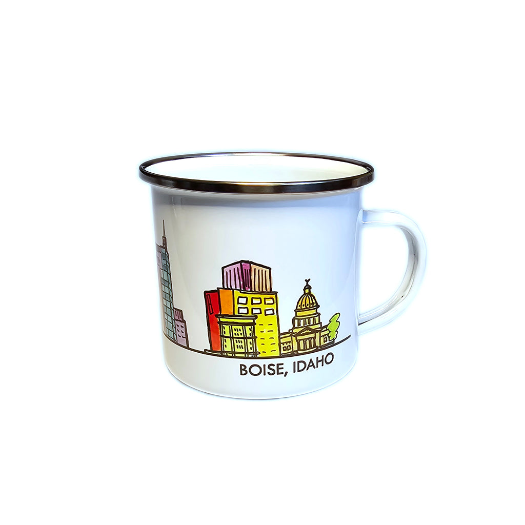 Boise Sketch Skyline Enamel Mug, watercolor