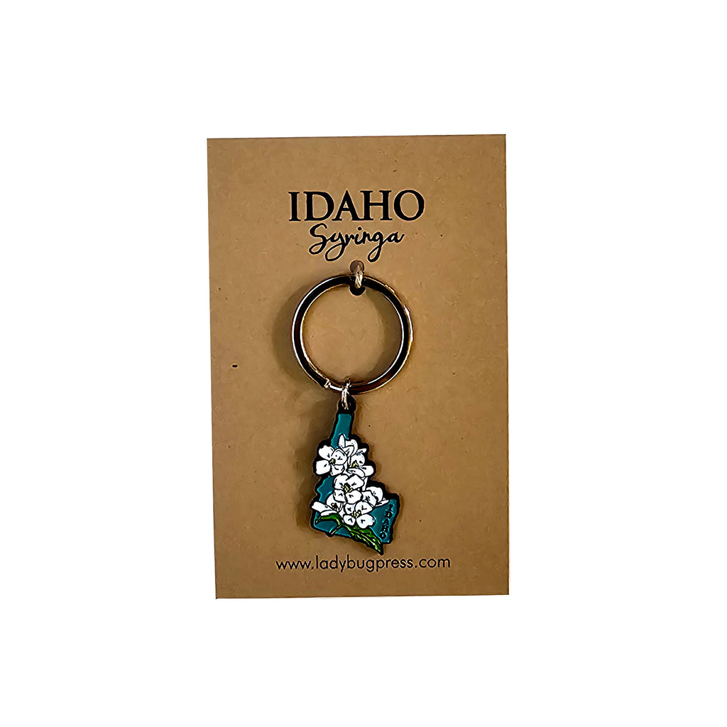 Idaho Syringa Enamel Keychain, Idaho’s State Flower