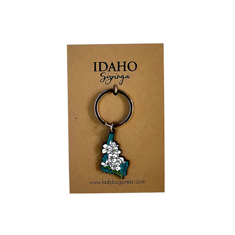 Idaho Syringa Enamel Keychain, Idaho’s State Flower