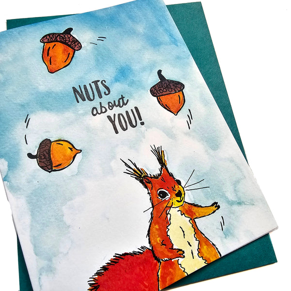 Nuts About You, Letterpress Printed Card. Eco friendly