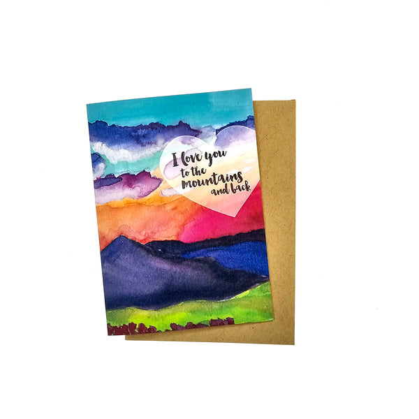 Love You to the Mountains and Back Greeting Card, Letterpress printed