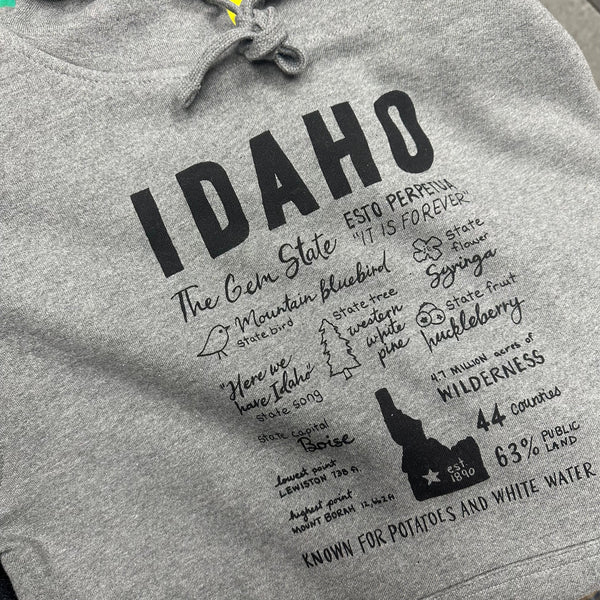 Idaho Facts Hoodie Screen Printed Sweatshirt, Eco Friendly Ink