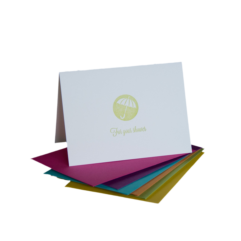 For Your Shower cards, letterpress printed card. Baby and Bridal Shower. Eco friendly