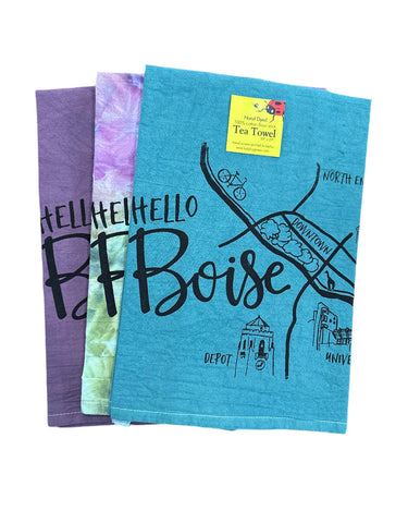 Dyed Boise Map Tea Towel, Screen Printed flour sack towel