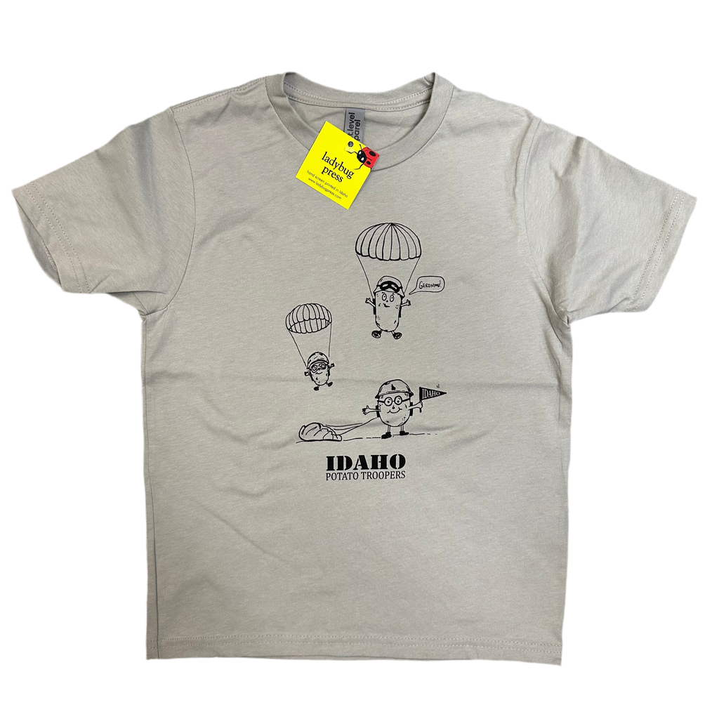 Youth Idaho Potato Troopers Gray T-Shirt, Eco Friendly Water based inks