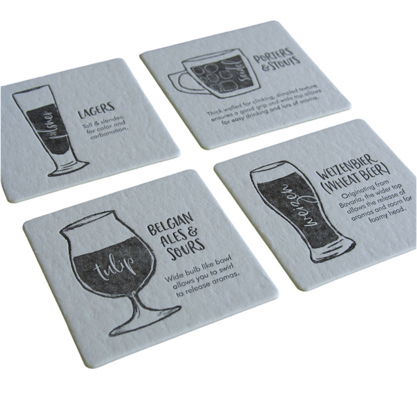 Beer Glassware Coasters,  set of 4 perfect gift for beer lover and brewer