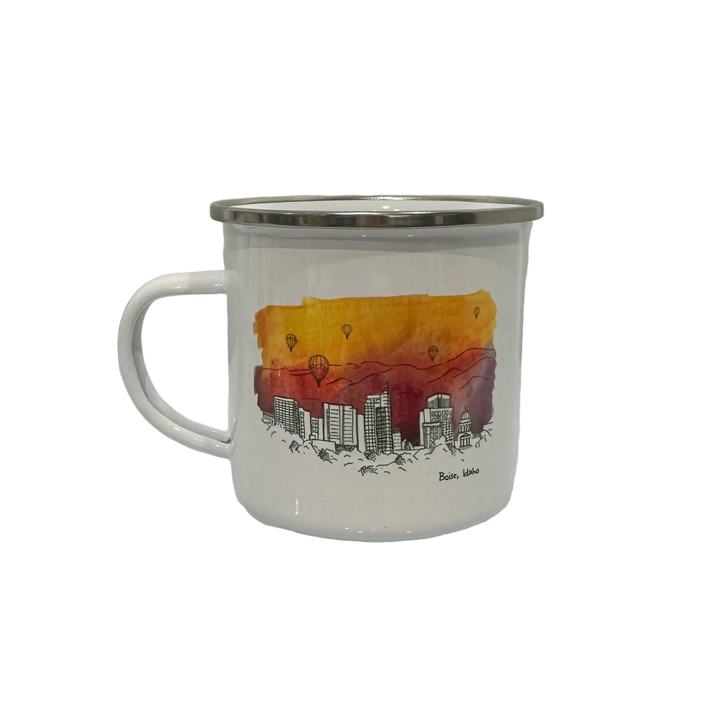 Boise Skyline Sunset Edition Watercolor Enamel Mug, watercolor