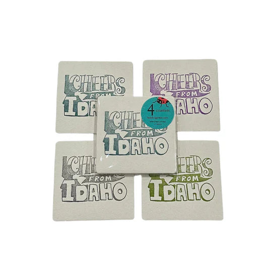 Cheers from Idaho Coasters,  (Letterpress printed, 3.5 inches) set of 4, perfect gift
