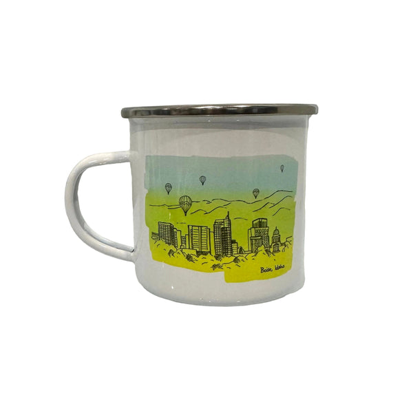 Boise Skyline Watercolor Enamel Mug, Two Color Options