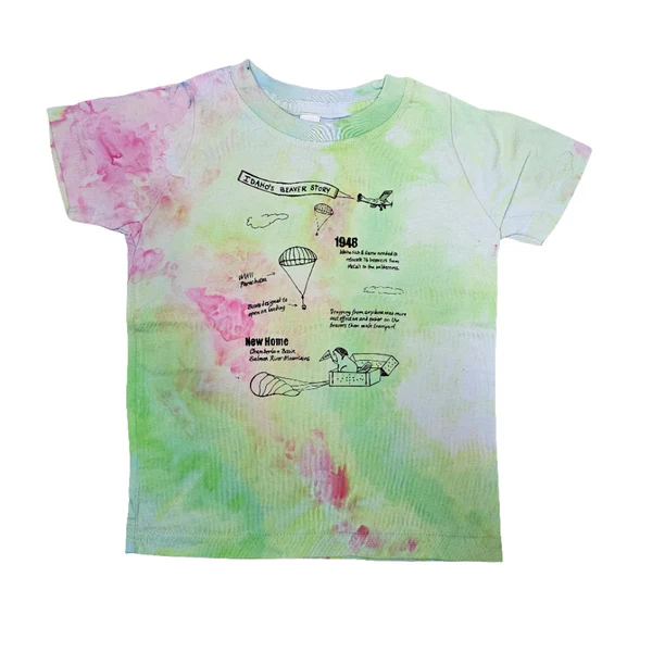 Toddler Ice Dyed Idaho Beaver Story T-shirt, screen printed with eco-friendly waterbased inks, toddler sizes