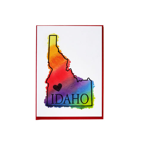 Idaho Heart Rainbow Card, RAINBOW watercolor letterpress printed eco friendly