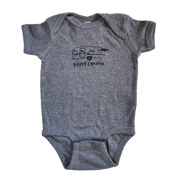 Happy Camper Onesie, eco-friendly waterbased inks