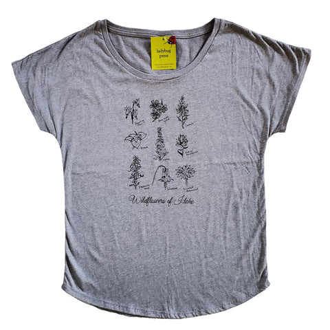 Wildflowers of Idaho Women's Dolman T-shirt, screen printed with eco-friendly waterbased inks, adult sizes