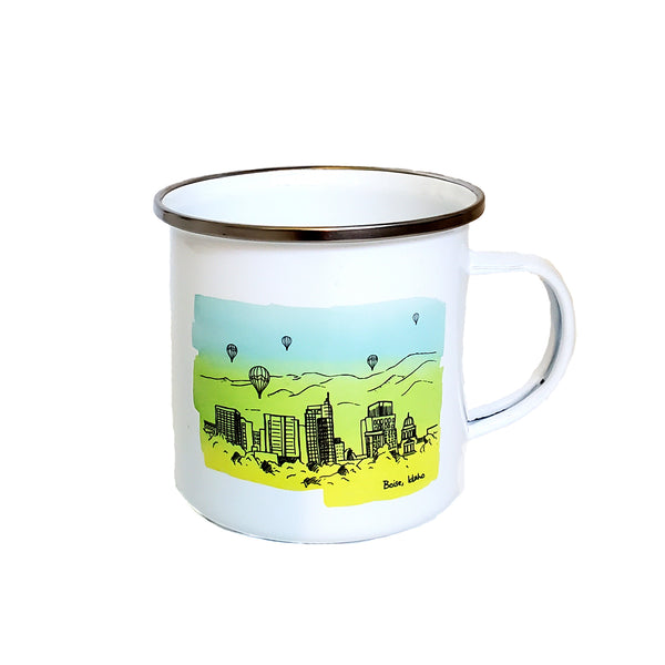 Boise Skyline Watercolor Enamel Mug, Two Color Options