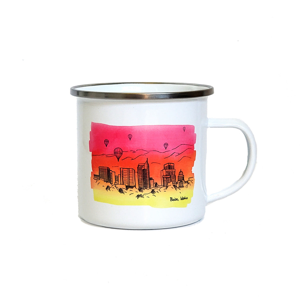 Boise Skyline Watercolor Enamel Mug, Two Color Options