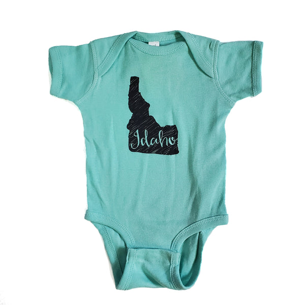Idaho Sketch Onesie, eco-friendly waterbased inks