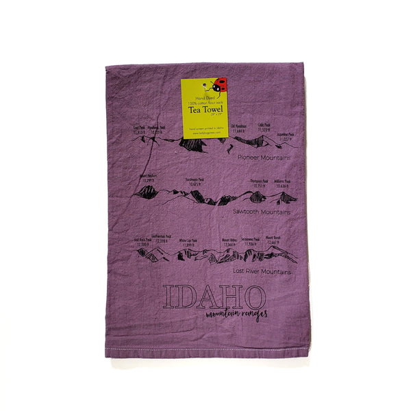 Dyed Idaho Mountain Ranges Tea Towel, Screen Printed flour sack towel