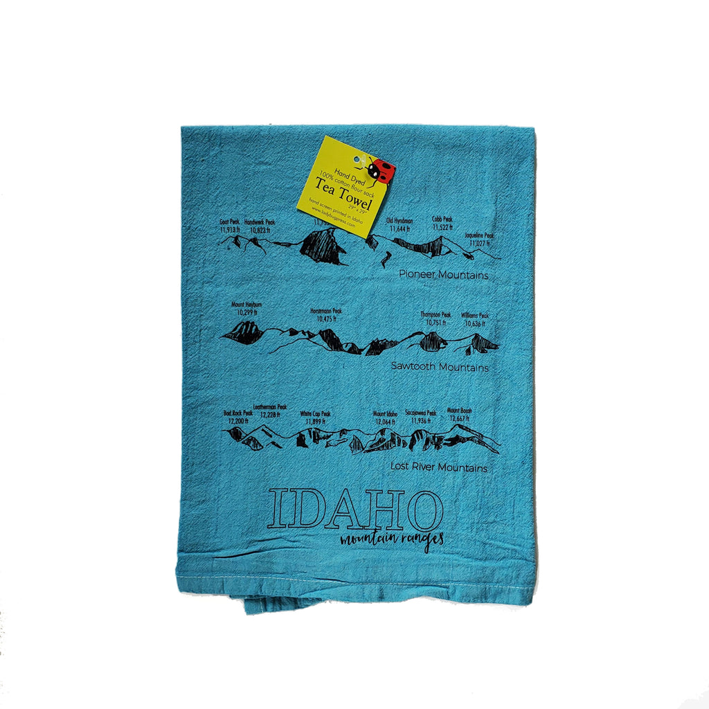 Dyed Idaho Mountain Ranges Tea Towel, Screen Printed flour sack towel