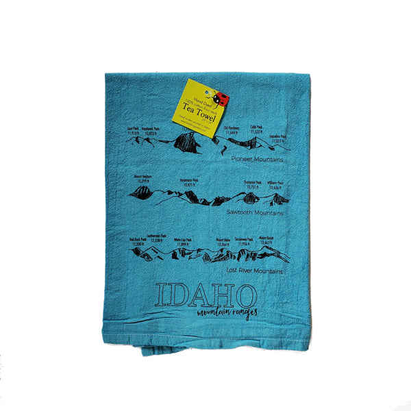 Dyed Idaho Mountain Ranges Tea Towel, Screen Printed flour sack towel