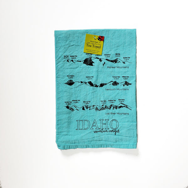 Dyed Idaho Mountain Ranges Tea Towel, Screen Printed flour sack towel