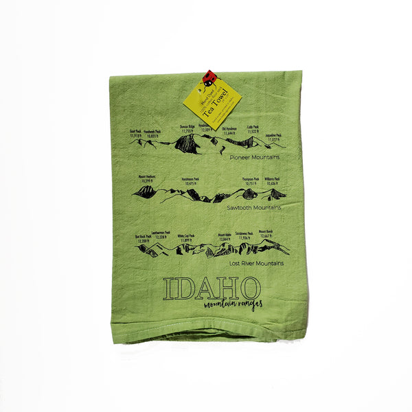 Dyed Idaho Mountain Ranges Tea Towel, Screen Printed flour sack towel