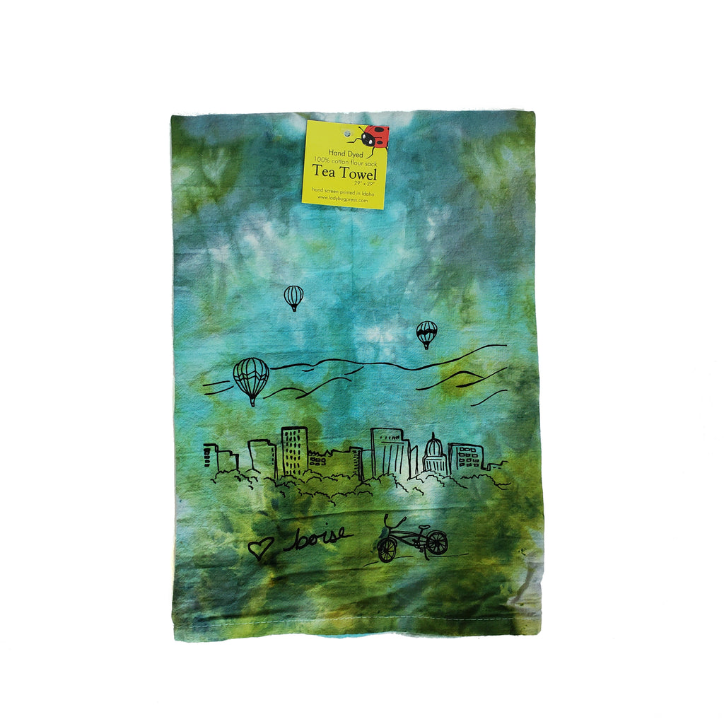 Dyed Boise Balloon Tea Towel, Screen Printed flour sack towel