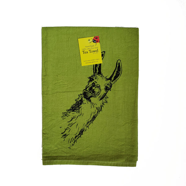 Dyed Llama tea towel, Screen Printed flour sack towel