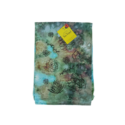 Dyed Succulent Tea Towel, Screen Printed flour sack towel