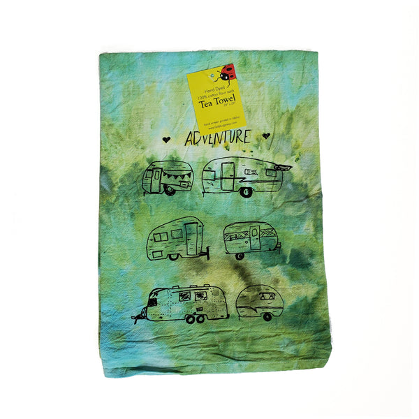 Dyed Vintage Campers Tea Towel, flour sack towel