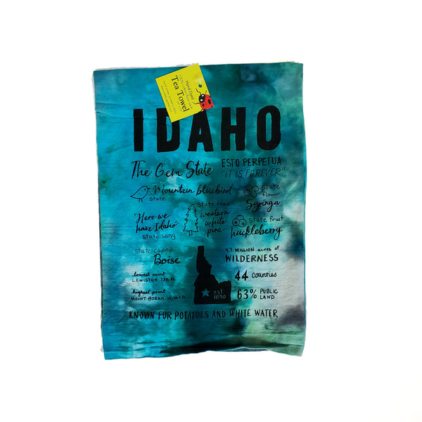 Dyed Idaho Facts Tea Towel, Hand drawn and Screen Printed flour sack towel