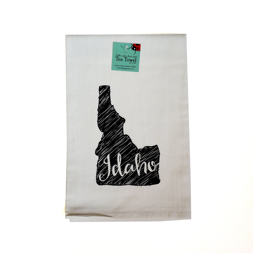 Idaho Sketch Tea Towel, Hand drawn and Screen Printed flour sack towel