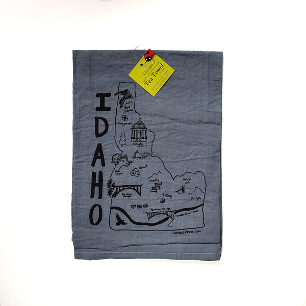 Dyed Idaho Map Tea Towel, Screen Printed flour sack towel