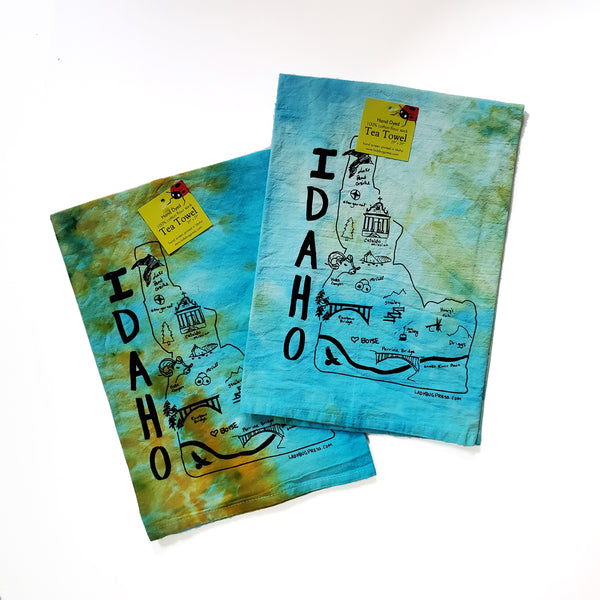 Dyed Idaho Map Tea Towel, Screen Printed flour sack towel