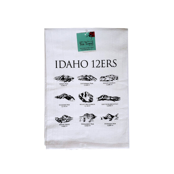 12ers Idaho Mountains Tea Towel, Screen Printed flour sack dish towel