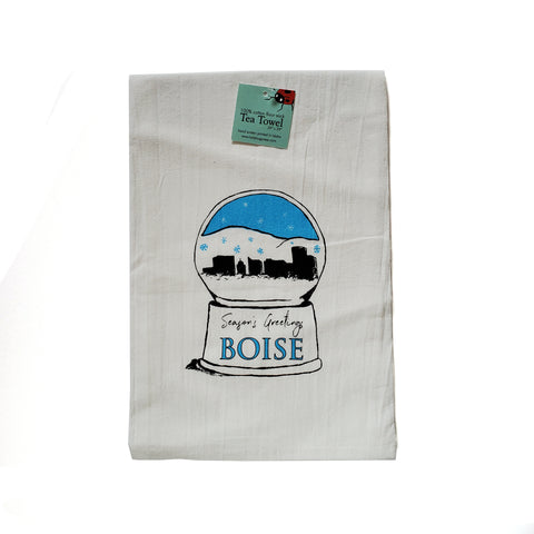 Boise Snowglobe Tea Towel, Screen Printed flour sack towel