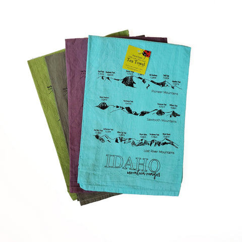 Dyed Idaho Mountain Ranges Tea Towel, Screen Printed flour sack towel
