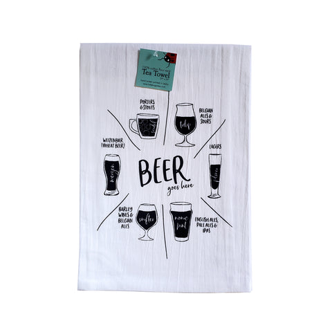 Beer glassware Tea Towel, Screen Printed flour sack towel