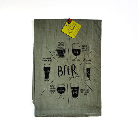 Dyed Beer glassware Tea Towel, Screen Printed flour sack towel