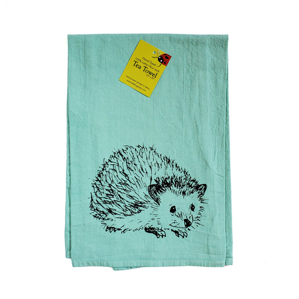 Dyed Hedgehog Tea Towel, Screen Printed flour sack
