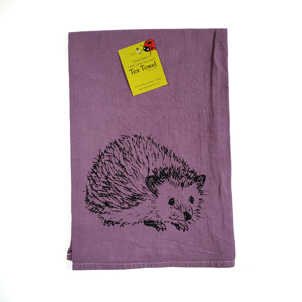 Dyed Hedgehog Tea Towel, Screen Printed flour sack
