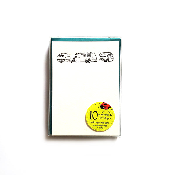 Vintage Camper Stationery Set, 10 pack, letterpress printed eco friendly.
