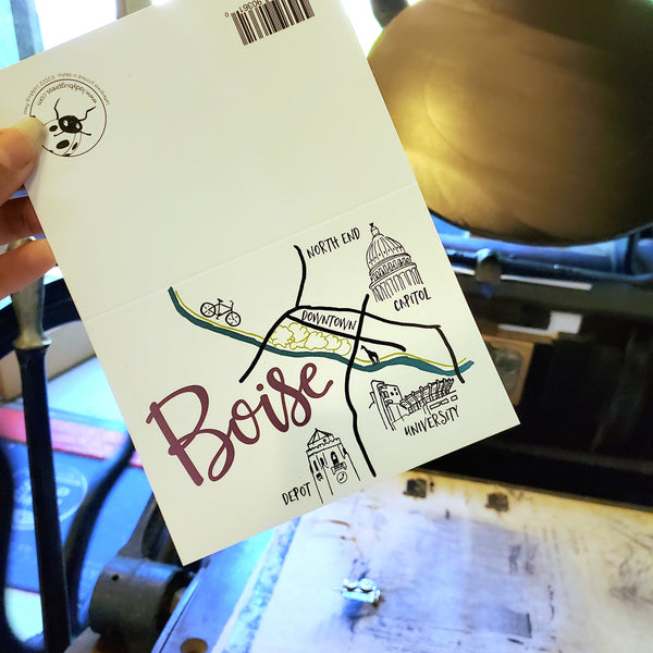 Boise Map Card, letterpress printed eco friendly