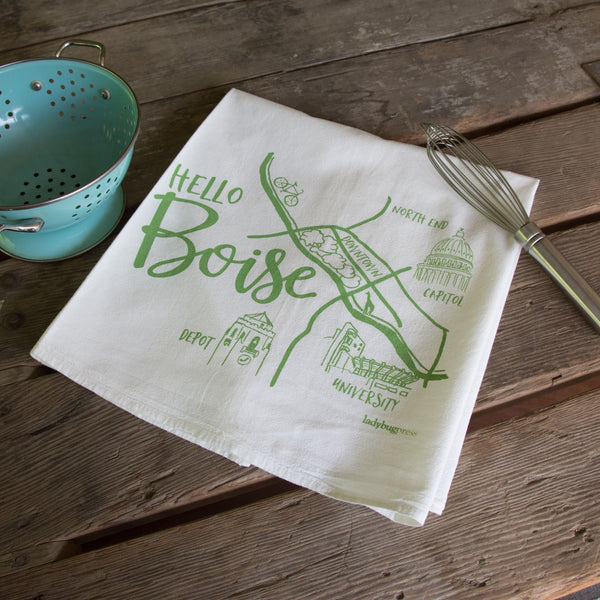 Boise Map Tea Towel, Screen Printed flour sack towel
